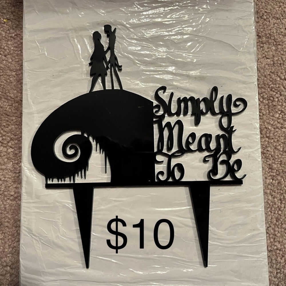 The Nightmare Before Christmas “Simply Meant to Be” black acrylic cake topper